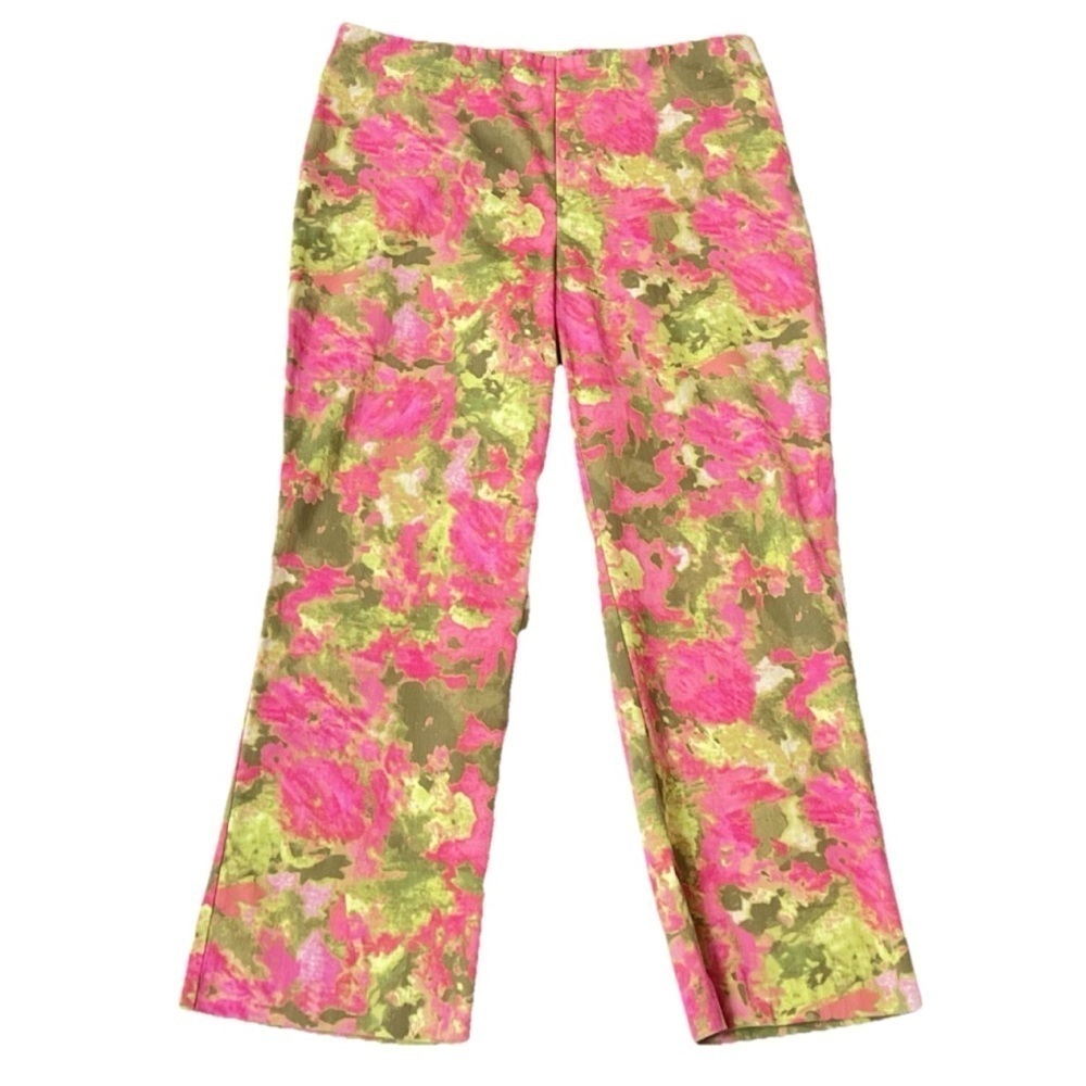 Sigrid Olsen Floral Bright High Rise Straight Leg Crop Ankle Pants Multi Sz 14